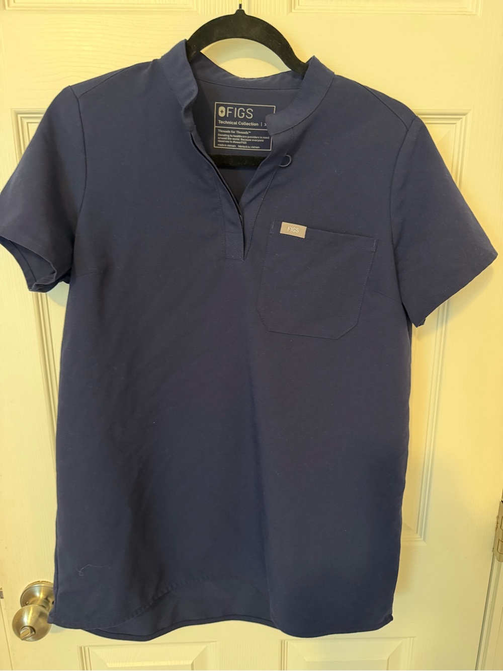 FIGS Navy Short-Sleeve Medical Top with Mandarin Collar